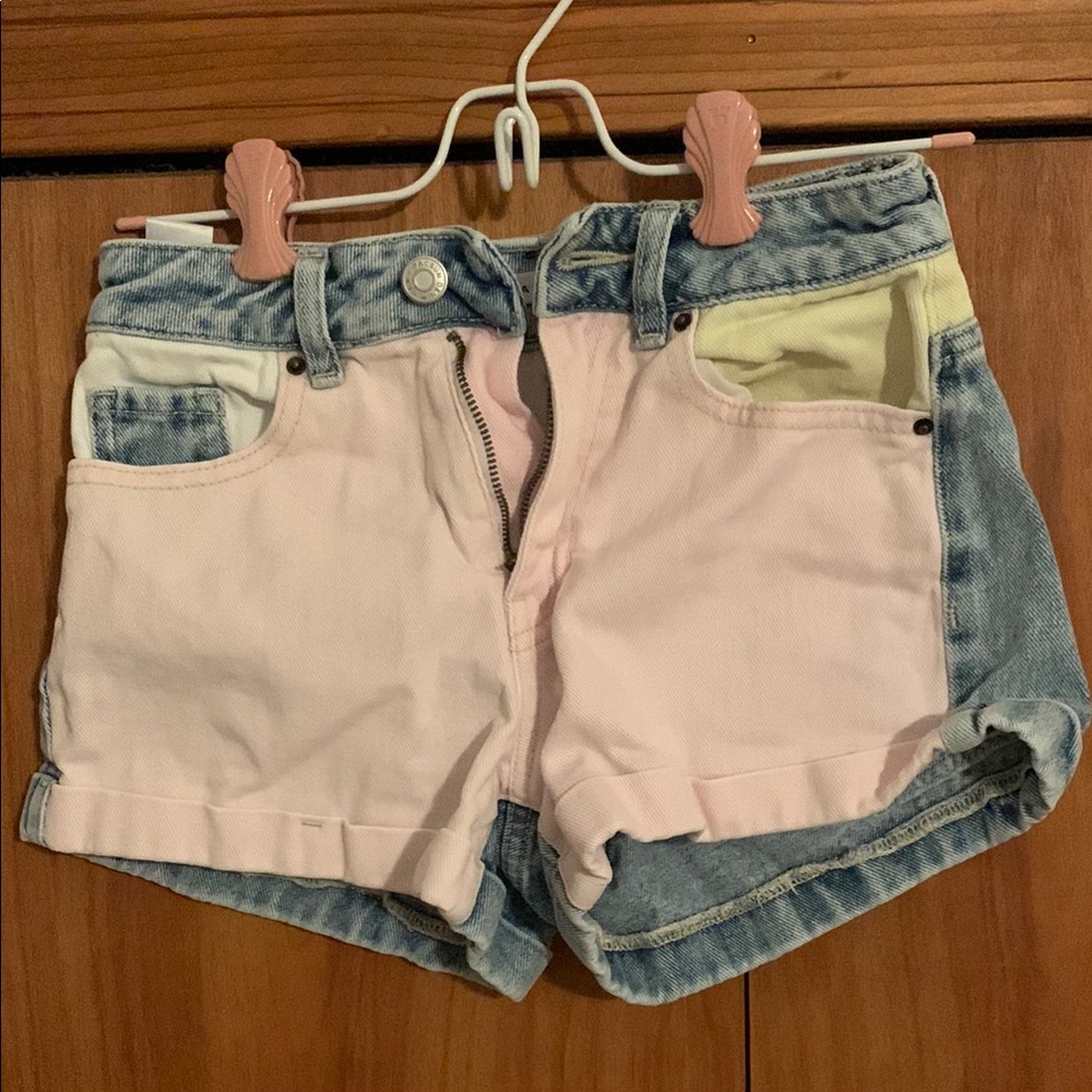 Trendy Pink and Blue Jean Shorts